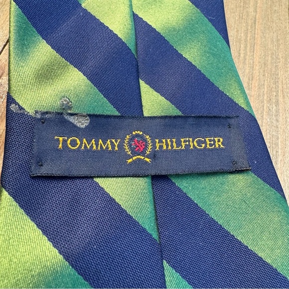 Tommy Hilfiger Green Navy Silk Striped Tie‎ - Picture 4 of 4